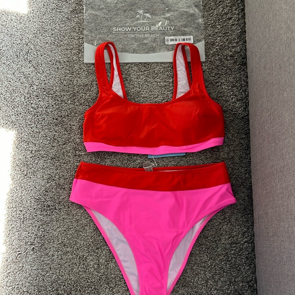 Brand new with tags PopVil watermelon red bikini. Size M